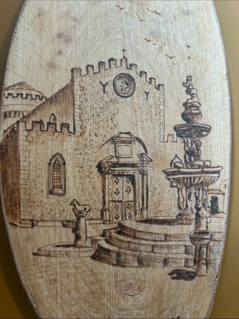 Wood-Burned Oval Wall Art - Natural Wood Tone